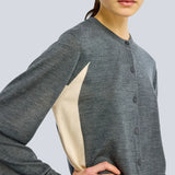 Casaco Delia cinzento e Ecru em Lã Fina Color Block | SEMICOUTURE