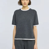 T-shirt Aida Cinza Escuro em Lã Cashmere com Inserções em Jersey | SEMICOUTURE