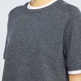 T-shirt Aida Cinza Escuro em Lã Cashmere com Inserções em Jersey | SEMICOUTURE