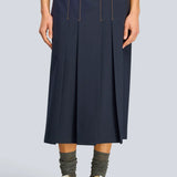 Saia Janette Azul Midi Plissada em Lã Fresca | SEMICOUTURE