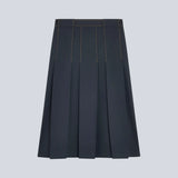 Saia Janette Azul Midi Plissada em Lã Fresca | SEMICOUTURE