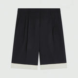 Bermuda Angelina Preto em Lã Fresca com Crepe de Chine | SEMICOUTURE
