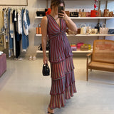 Vestido longo de folhos Cecilia Prado em malha tricotada
