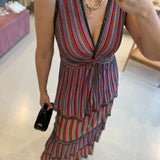 Vestido longo de folhos Cecilia Prado em malha tricotada
