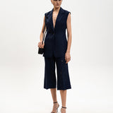 Calça Azul Cropped em de Linho com Bordados | Twinset