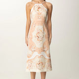 Vestido midi TWINSET em linho com estampado floral