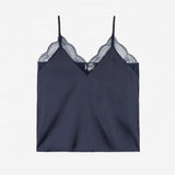 Top de cetim azul marinho com renda