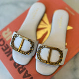 White leather Twinset sandal with flowery logo