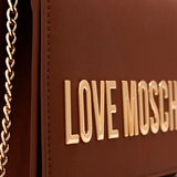 Mala de ombro camel com logo metálico | Love Moschino