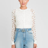 Conjunto cardigan y pantalón crochet blanco Twinset