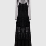 Vestido Longo Preto em Tule com Lurex | TWINSET