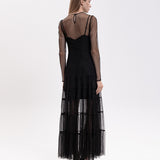 Vestido Longo Preto em Tule com Lurex | TWINSET