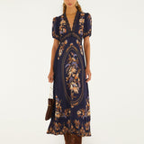 Vestido Lara Azul Marinho Maxi com Renda | FARM RIO