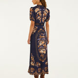 Vestido Lara Azul Marinho Maxi com Renda | FARM RIO