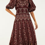 Vestido Liz Bordô Maxi com Mangas Tufadas | FARM RIO