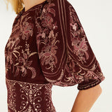Vestido Liz Bordô Maxi com Mangas Tufadas | FARM RIO