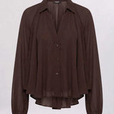 Camisa Castanha com Mangas Amplas | LIUJO