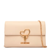 Mala de ombro com detalhe coração em ecru | Love Moschino