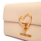 Mala de ombro com detalhe coração em ecru | Love Moschino
