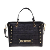 Mala de mão Love Moschino em ráfia com tachas em preto