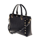 Mala de mão Love Moschino em ráfia com tachas em preto