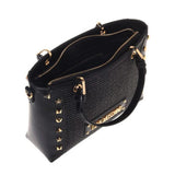 Mala de mão Love Moschino em ráfia com tachas em preto