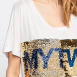 T-shirt TWNSET comprida branca com lantejoulas