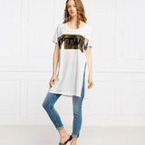 T-shirt TWNSET comprida branca com lantejoulas