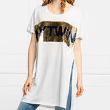 T-shirt TWNSET comprida branca com lantejoulas