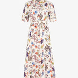 Vestido camiseiro midi com padrão colorido