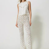 Conjunto cardigan y pantalón crochet blanco Twinset