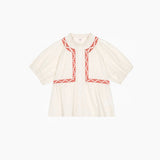 Blusa bege com bordado vermelho