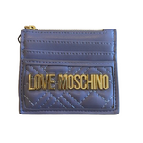 Porta-cartões Love Moschino em azul com logotipo à frente
